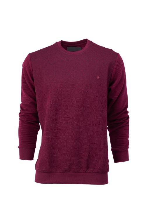 Erkek Mevsimlik Doğal Pamuklu Şık Sweatshirt Bisiklet Yaka Panolu Rahat Kesim Tam Kalıp Bordo M