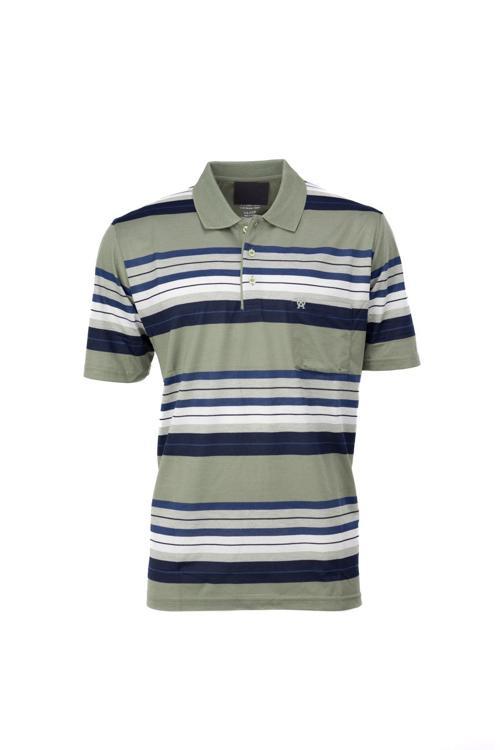 Erkek Pamuklu Kumaş T-Shirt Polo Yaka Cepli Kısa Kollu Şık Ringerli Desenli Tam Kalıp Yeşil 3XL