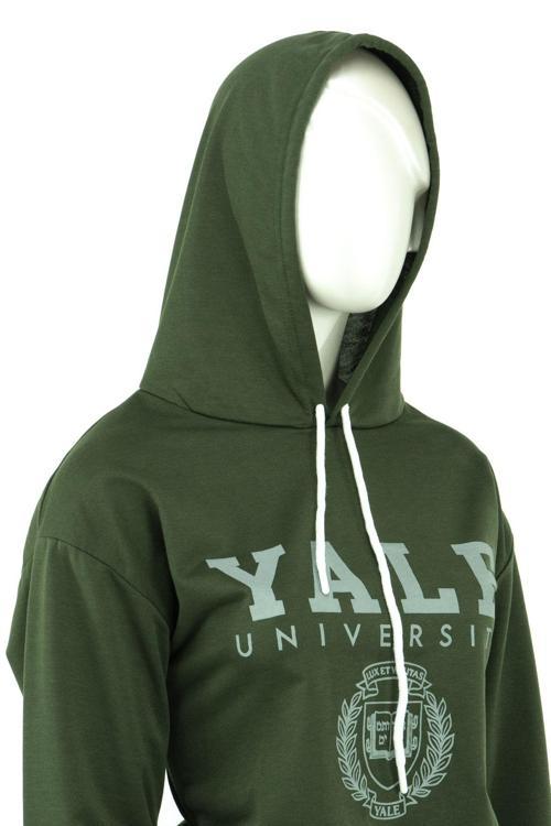 Kadın Moda Desenli Sportif Rahat Kesim Uzun Kollu Kapüşonlu Sweatshirt Yeşil M
