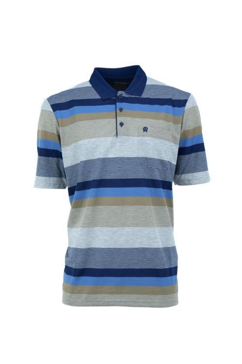 Erkek Polo Yaka Cepli Kısa Kollu Ringerli Çizgi Desenli Tam Kalıp Pamuklu Kumaş T-Shirt Lacivert XL
