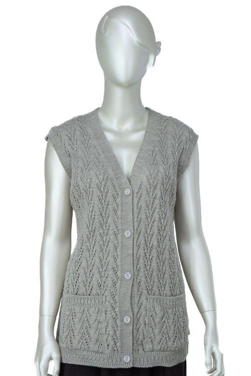 Kadın Kışlık Pamuklu Triko Klasik Örme Anne Yelek Kilim Örgü Model Önden Düğmeli Çift Cepli Bej Standart