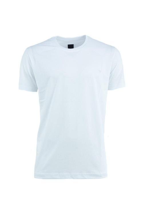 Erkek Sıfır Yaka Armalı Kısa Kollu Düz Renk Normal Kesim Premium %100 Pamuk Kumaş Tişört Beyaz 3XL