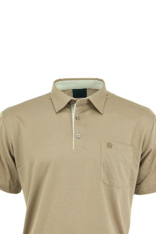 Erkek Cepli Kısa Kollu Düz Renk Normal Kesim Pamuklu Kumaş Gömlek Yaka T-Shirt Koyu Tütün 4XL