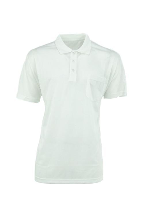 Erkek Cepli Kısa Kollu Düz Renk Normal Kesim Pamuklu Kumaş Gömlek Yaka T-Shirt Beyaz XL