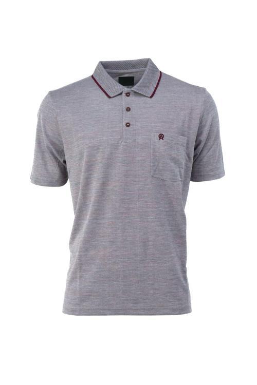 Erkek Polo Yaka Cepli Kısa Kol Puntolu Kırçıllı Desenli Tam Kalıp Pamuklu Kumaş T-Shirt Bordo M