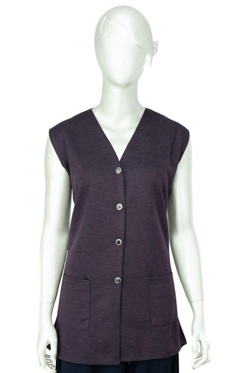 Kadın Kışlık Anne Yelek Modern Ecrin Örme Önü Düğmeli Çift Cepli Düz Renk Sahra Model Mor 6XL