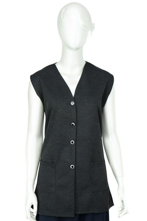 Kadın Kışlık Anne Yelek Modern Ecrin Örme Önü Düğmeli Çift Cepli Düz Renk Sahra Model Füme 3XL