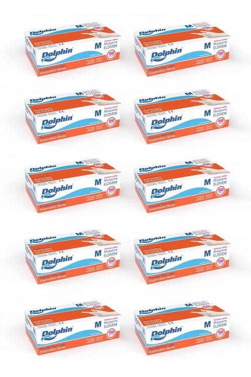 Dolphin Pudrasız Lateks Muayene Eldiveni L Beden 100 Adet X 10 Paket - Mdr