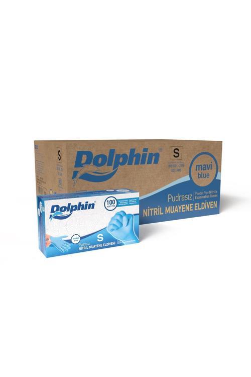 Dolphin Pudrasız Mavi Nitril Muayene Eldiveni S Beden | 20 Paket Koli - Mdr