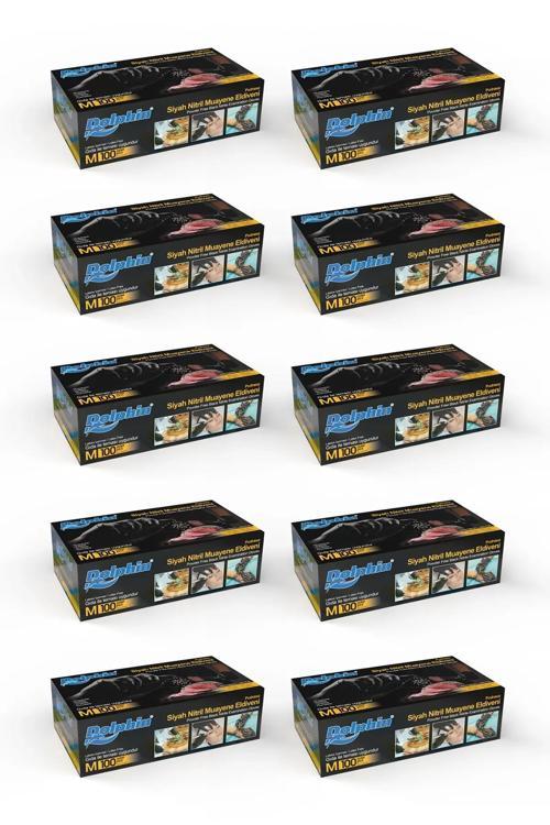Dolphin Siyah Çok Amaçlı Nitril Muayene Eldiveni L Beden | 10 Paket - Mdr