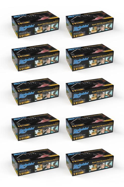 Dolphin Siyah Çok Amaçlı Nitril Muayene Eldiveni M Beden | 10 Paket - Mdr