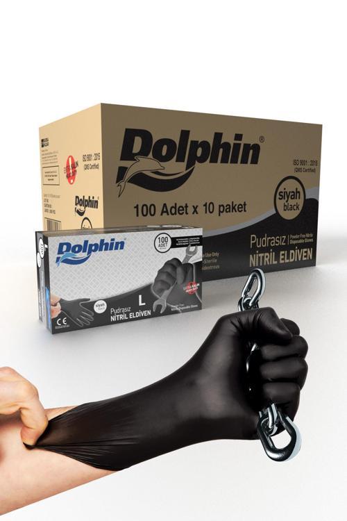 Dolphin Siyah Nitril Eldiven Pudrasız Ekstra Kalın L 100 Adet X 10 Paket - Koli