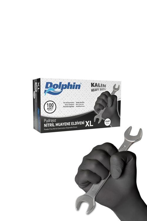 Dolphin Siyah Nitril Eldiven Pudrasız Ekstra Kalın Xl 100 Adet