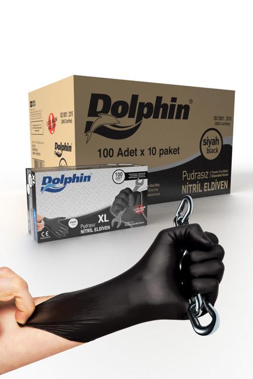 Dolphin Siyah Nitril Eldiven Pudrasız Ekstra Kalın Xl 100 Adet X 10 Paket - Koli