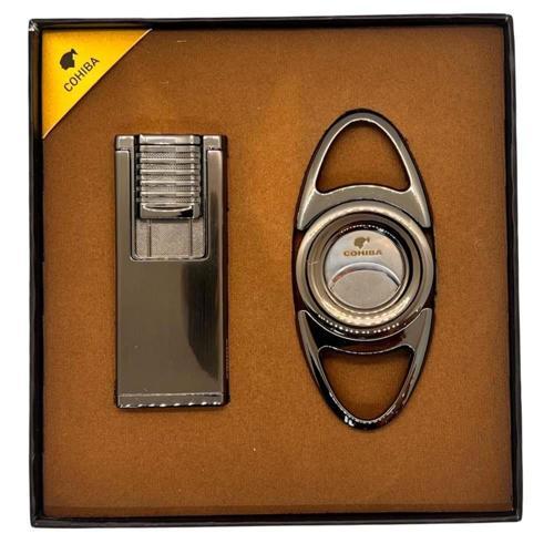 Cohiba Çift Torch Çakmak Kesici İkili Gunmetal Puro Seti CST0228