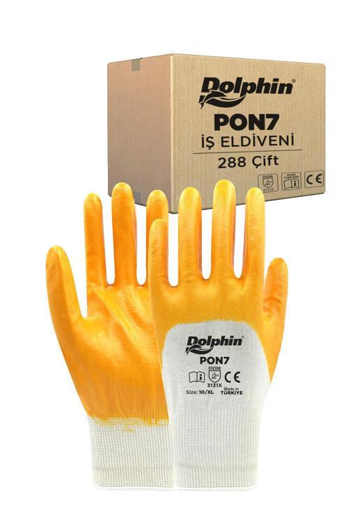 Dolphin Polyester Nitril İş Eldiveni Beyaz/sarı Pon3 9-l 288 Çift - Koli