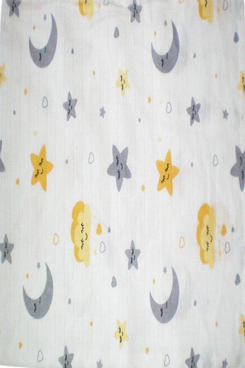Müslin Bebek Yastık Kılıfı  % 100 Pamuklu Yıldızlı Aylı  35X44