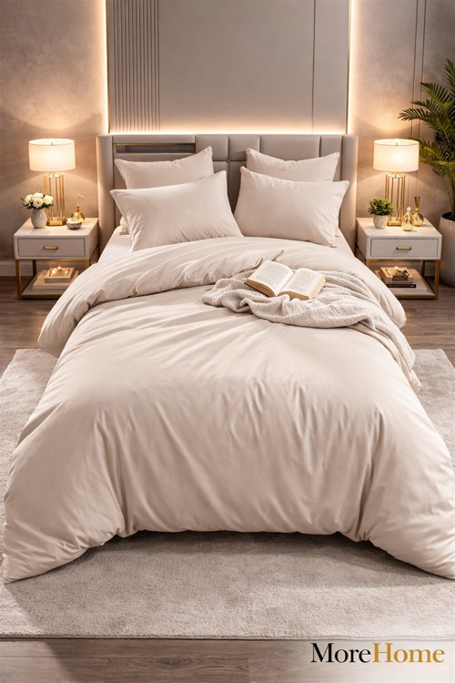 Tek Kişilik Yorgan Kılıfı + Yastık Kılıfı Bej