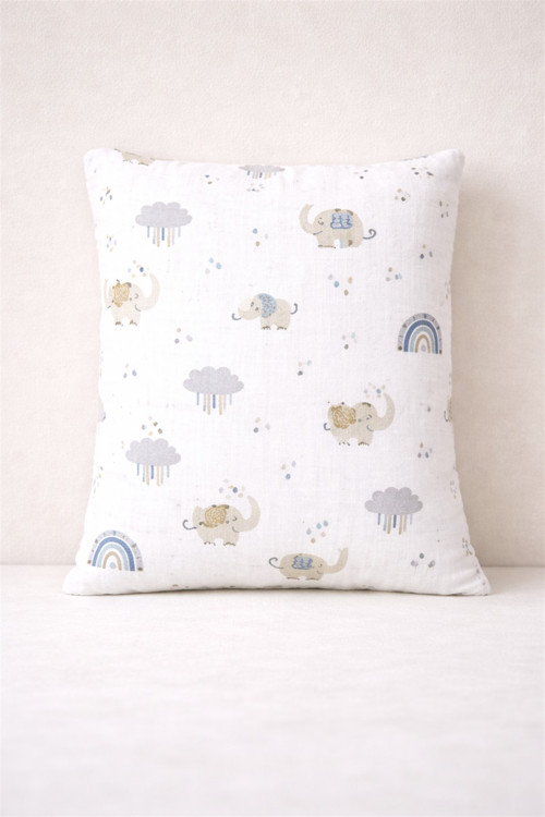 Müslin Bebek Yastık Kılıfı % 100 Pamuklu Filli Bulutlu 35X45cm Filli Bulutlu Gri Mavi