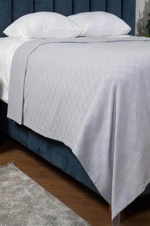 Dama Desenli Çift Kişilik % 100 Pamuklu   Pike 240*260 Gri