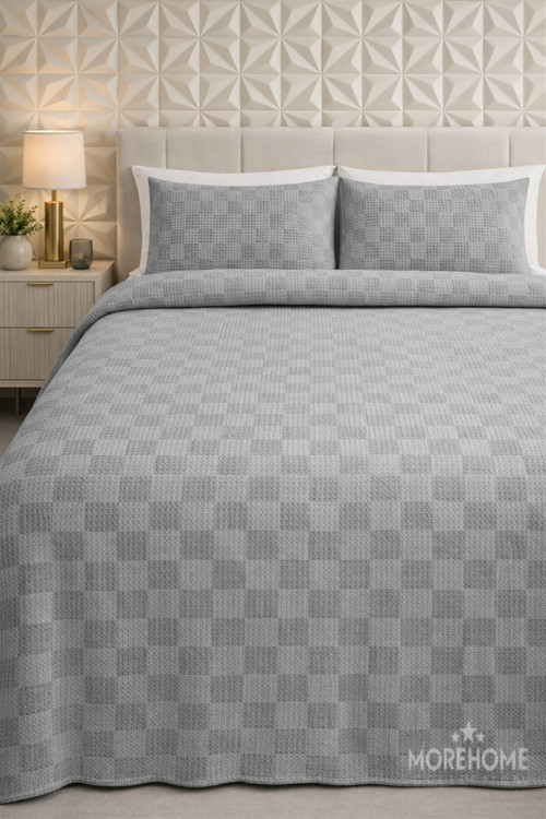 Dama Desenli Tek KİŞİLİK % 100 PAMUKLU PİKE 175x240 Gri