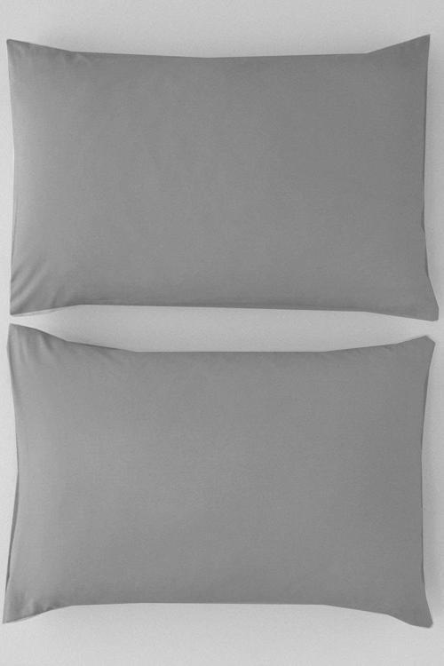 Antrizit Gri Renkli Pamuklu Kumaştan Kapaklı Yastık Kılıfı (2 Adet) 50 X 70 Cm