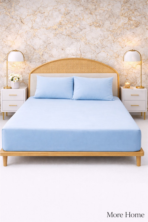 More Home Çift Kişilik Lastikli Çarşaf Yastıksız Mavi