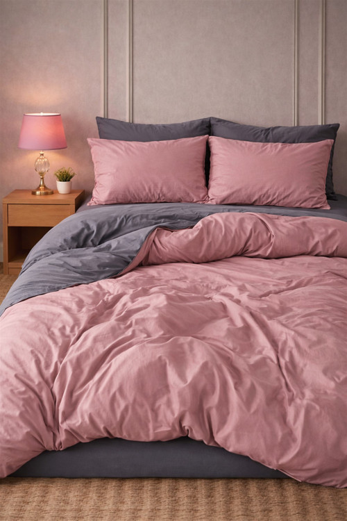 Çift Kişilik Yorgan Kılıfı + Yastık Kılıfı 2 Çarşafsız Gül kurusu Antrazid