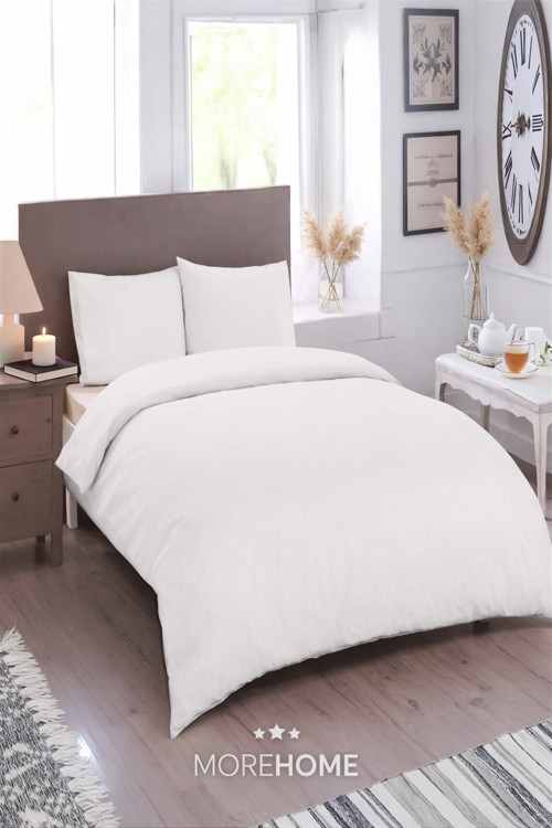 Tek Kişilik Pamuklu Nevresim Takımı Lastikli Çarşaflı Beyaz