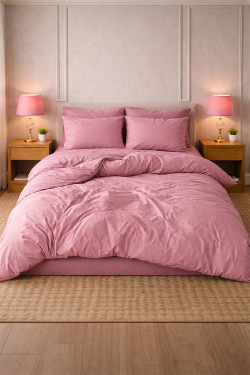 Tek Kişilik Yorgan Kılıfı Lastikli Çarşafsız Gül Kurusu