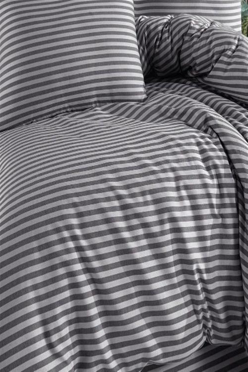 Tek  Kişilik Pamuklu  Lastikli Çarşaf  Çizgili Siyah Beyaz