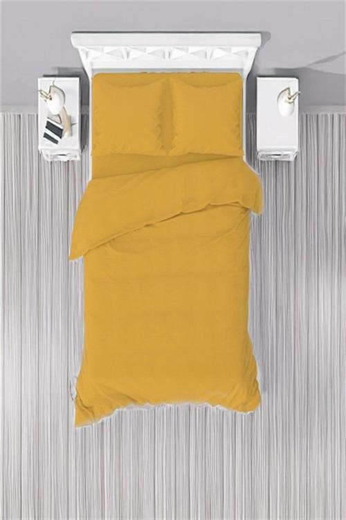 Çift Kişilik Sarı Nevresim Takımı 200X220 50X70 Kapaklı Yastık Kılıfı