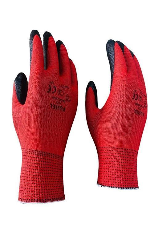 Fujiel Kırmızı Örme Nitril Eldiven 2 Çift 10 Xl