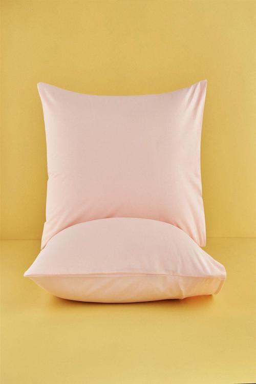 Somon Renkli Pamuklu Kumaştan Kapaklı Yastık Kılıfı (2 Adet) 50 X 70 Cm
