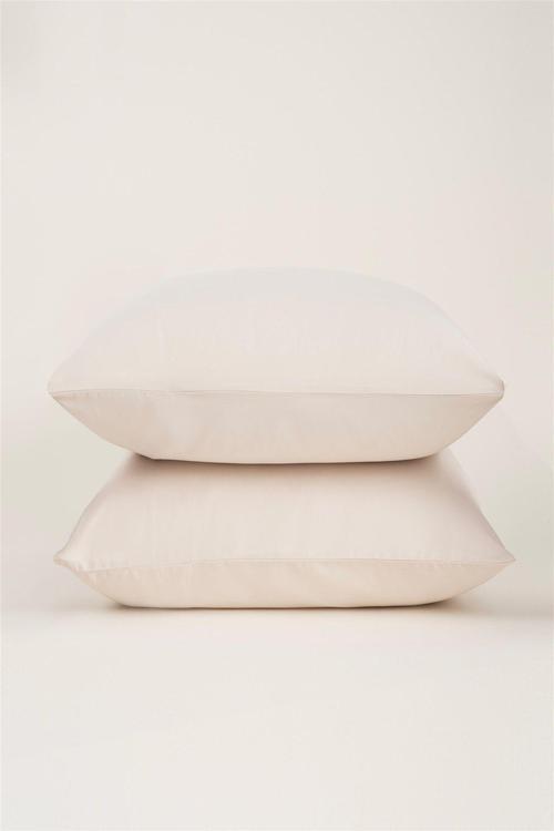 Krem Renkli Pamuklu Kumaştan Kapaklı Yastık Kılıfı (2 Adet) 50 X 70 Cm