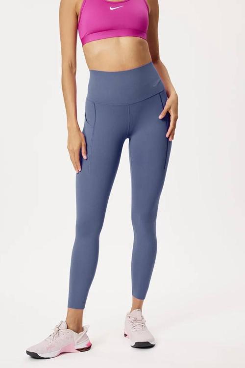 Dri Fit Universa High Rise 7/8 Length Kadın Yüksek Bel Lazer Kesim Toparlayıcı 2 Cepli Tayt Petrol Mavisi