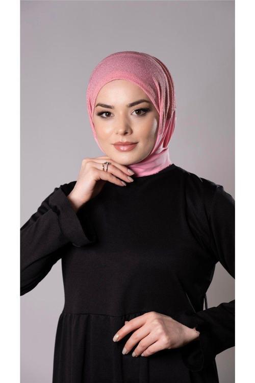 Pembe Pratik Hazır Geçmeli Tesettür Eşarp Sandy Kumaş Arkadan Çıtçıtlı 2206_04