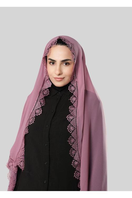 Gül Kurusu Namaz Başörtüsü Şal Şifon Güpürlü 202106_18