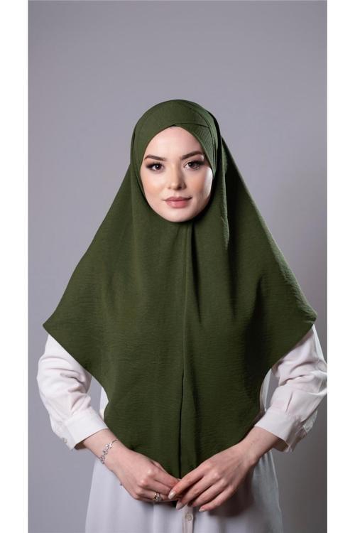 Haki Pratik Hazır Geçmeli Tesettür Eşarp Aerobin Kumaş Çapraz Hijab 2307_09