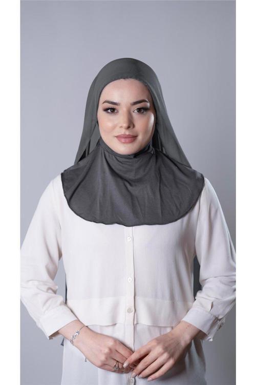 Antrasit Pratik Hazır Geçmeli Şal Şifon Kumaş Hijab Bone 3009_25