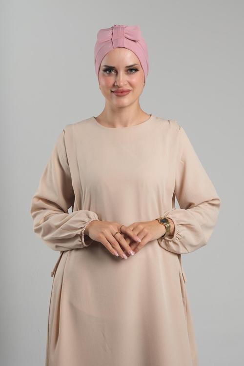 Pudra Pratik Hazır Geçmeli Fiyonklu Bone Sandy Çift Taraflı Çapraz 3007B_06