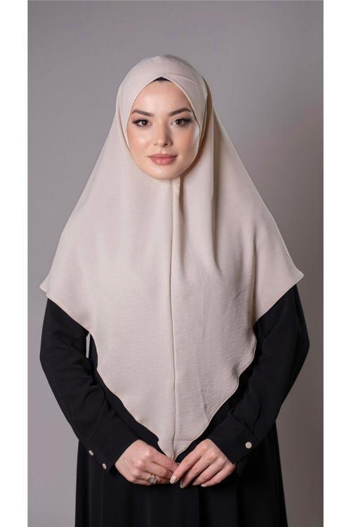 Bej Pratik Hazır Geçmeli Tesettür Eşarp Aerobin Kumaş Çapraz Hijab 2307_12