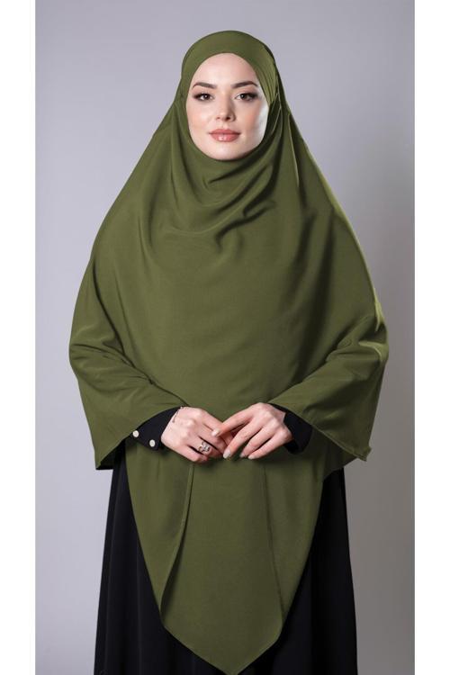 Haki Pratik Hazır Geçmeli Tesettür Eşarp Medine İpeği Bağcıklı Sufle Hijab 2301_09
