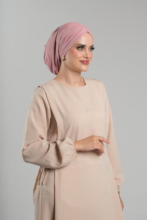 Pudra Pratik Hazır Geçmeli Tesettür Bone Sandy Büzgülü Salaş 2119_06