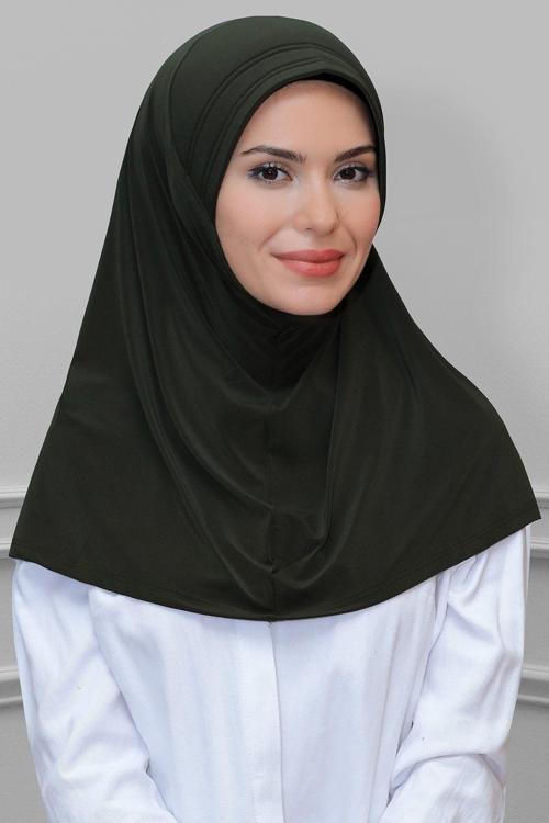 Haki Pratik Hazır Geçmeli Tesettür Eşarp Sandy Kumaş Sade 1600_09