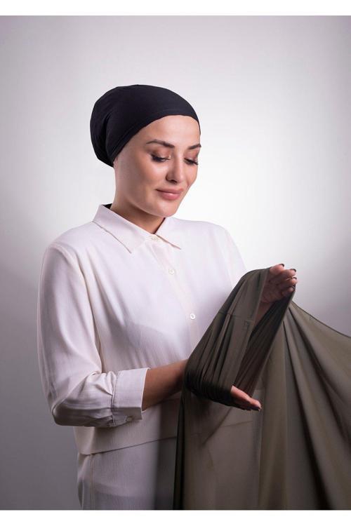 Haki Pratik Hazır Geçmeli Şal Şifon Boru Boneli 3001_09