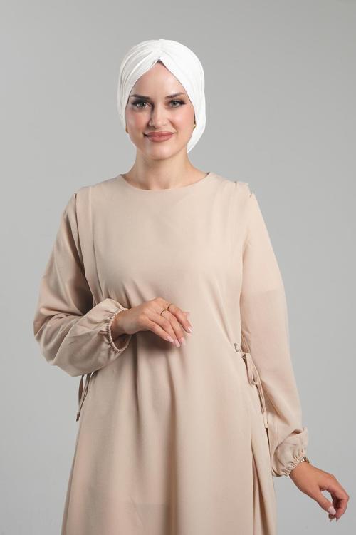 Krem Pratik Hazır Geçmeli Tesettür Bone Sandy Büzgülü Salaş 2119_40