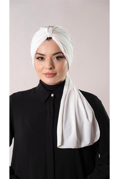 Krem Pratik Hazır Geçmeli Tesettür Bone Sandy Kumaş Atkılı 2204_40