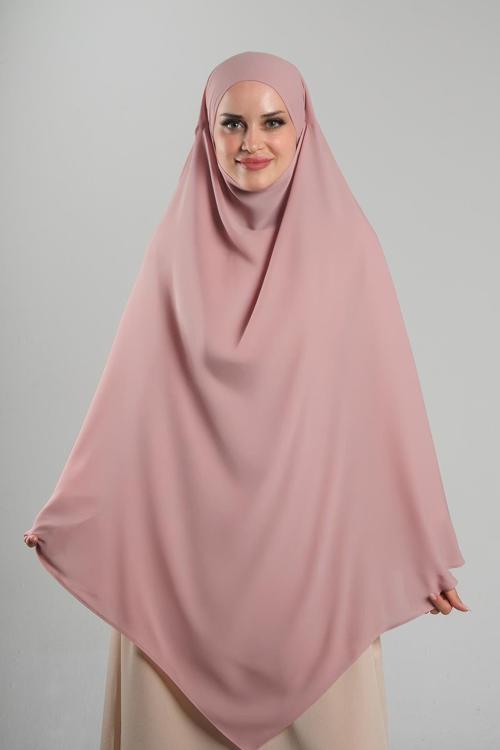Pudra Pratik Hazır Geçmeli Tesettür Eşarp Krep Bağcıklı Sufle Hijab 2313_06