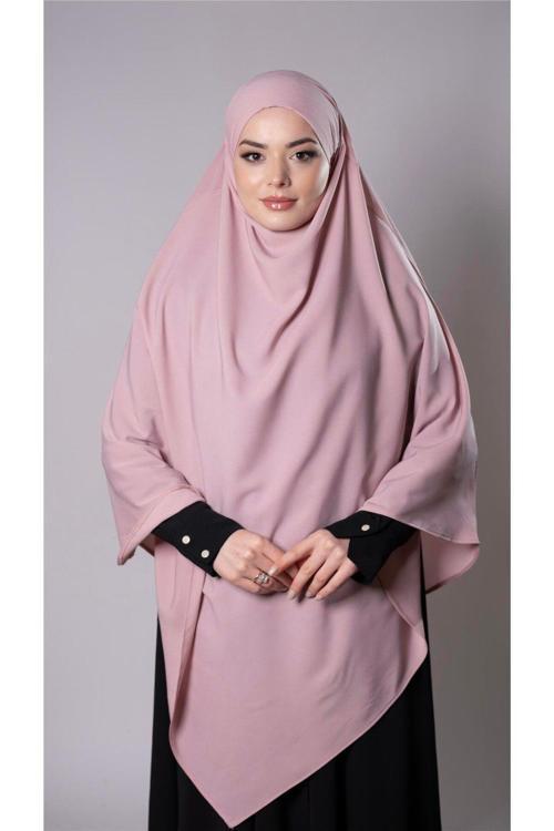 Pudra Pratik Hazır Geçmeli Tesettür Eşarp Medine İpeği Bağcıklı Sufle Hijab 2301_06